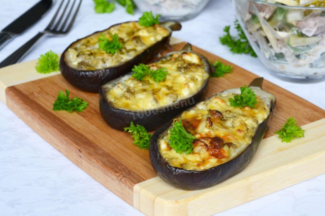 Eggplant baked with cottage cheese and cheese