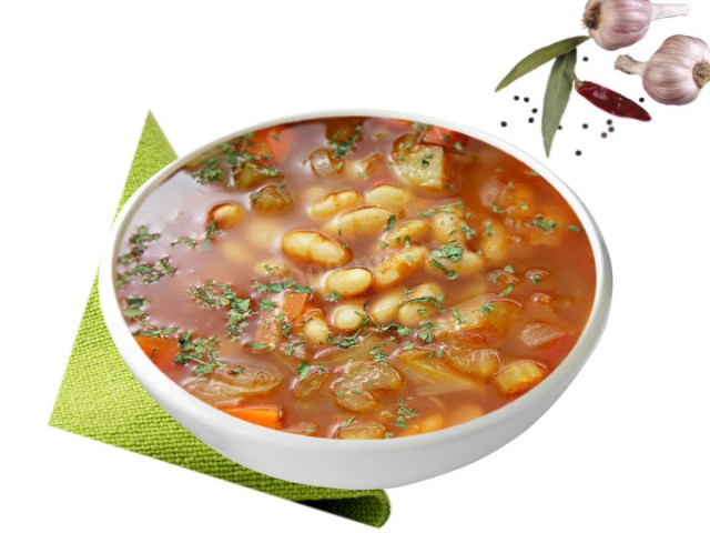 Soup with canned beans and smoked meats