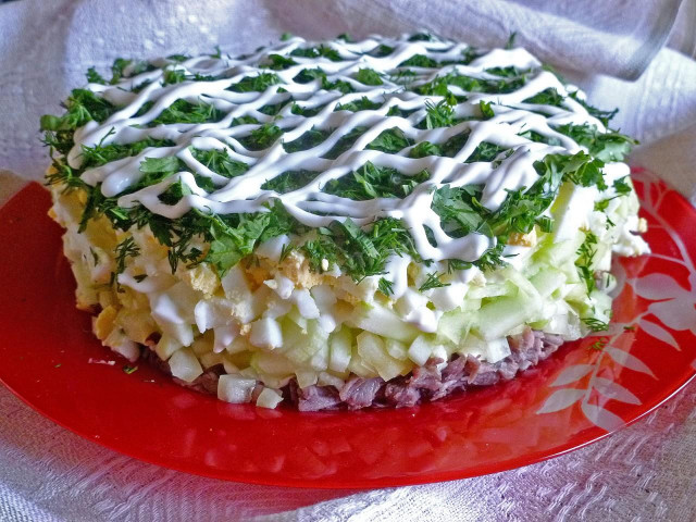 Men's caprice salad with cucumber