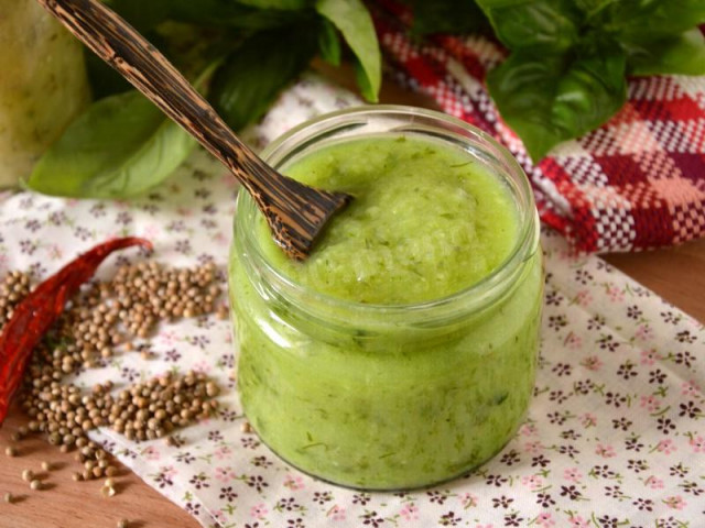 Green plum tkemali sauce for barbecue
