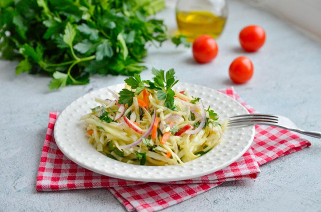 Simple and delicious salad of fresh white cabbage