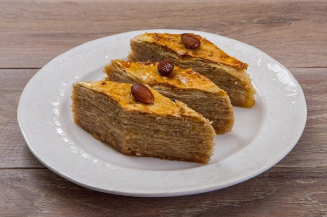 Baklava made from filo dough with almonds and oranges