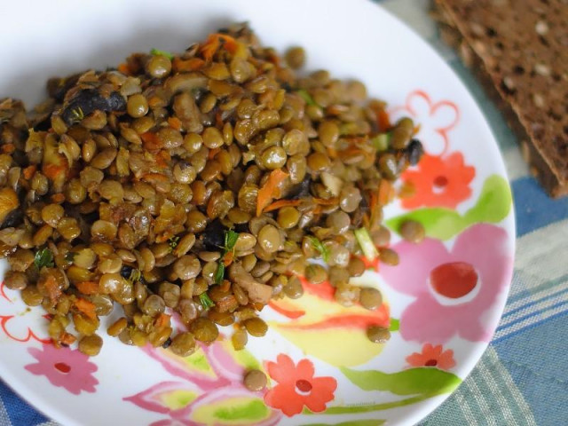 Green lentils in a slow cooker