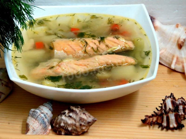 Soup with salmon bellies and Mexican mixture