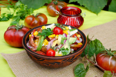 Avocado salad with corn and tomatoes