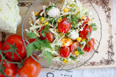 Sauerkraut salad with mozzarella and cherry tomatoes