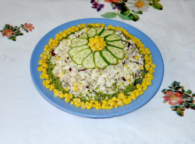 Salad with canned mushrooms and corn