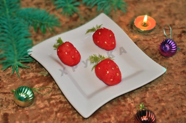 Appetizer with herring Strawberries