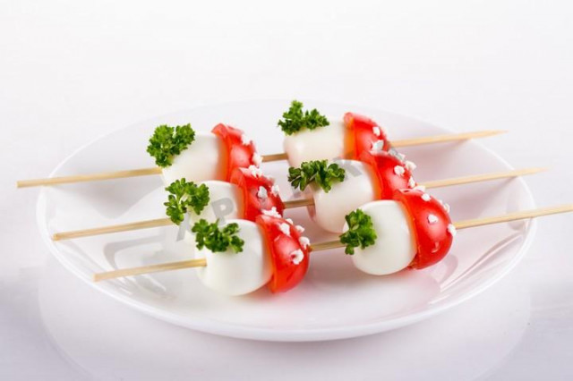 Quail egg appetizer Toadstools for the New Year