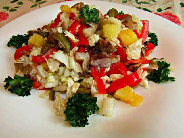 Lean salad with Peking cabbage and mushrooms