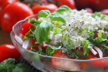 Salad with basil tomatoes and cheese