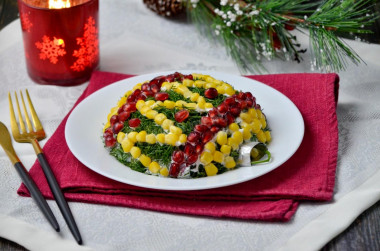 Salad Christmas tree toy with pineapple walnuts and chicken