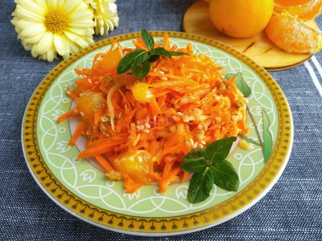 Fresh carrot salad with quince tangerines and honey
