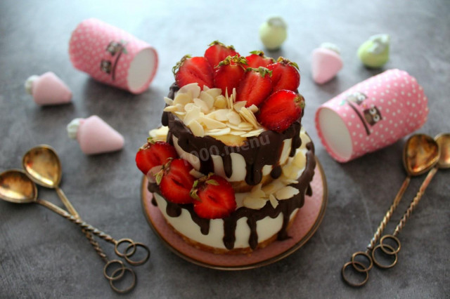Strawberry cheesecake cake without baking