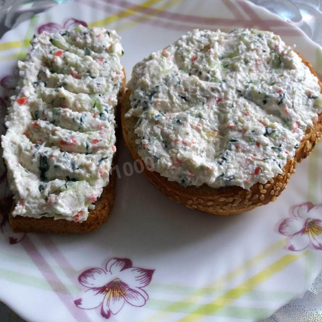 Cottage cheese pate with cucumbers and crab sticks