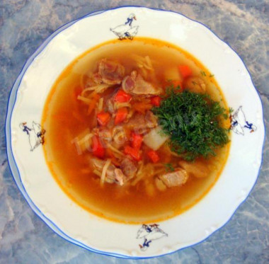 Quick soup with fried meat