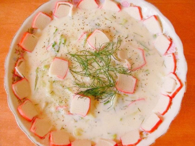 Cold soup with kefir of cucumbers and crab sticks