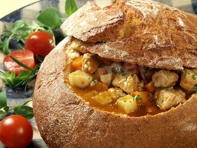 Czech goulash soup in bread