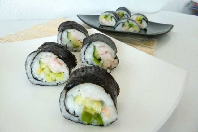 Homemade sushi with shrimp