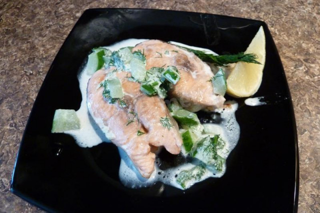 Salmon in dill and cucumber sauce