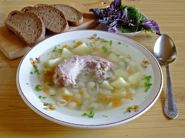 Turkey soup with potatoes and pasta