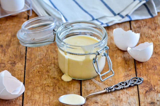 Homemade mayonnaise with milk and eggs