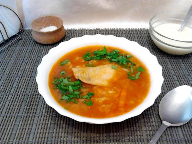 Kharcho soup with chicken wings and potatoes