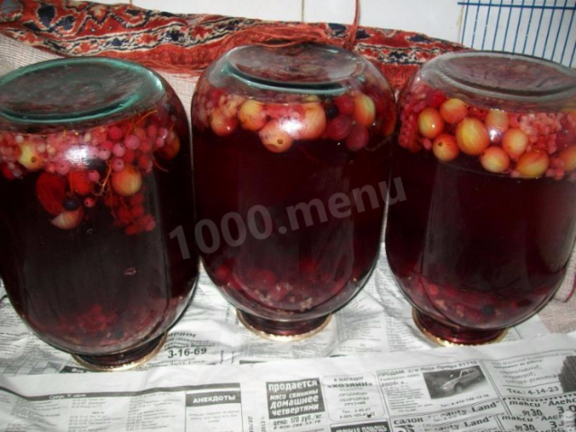 Assorted berry compote for winter with sugar without sterilization