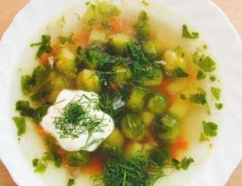 Vegetable soup with parsley root, Brussels sprouts and onions