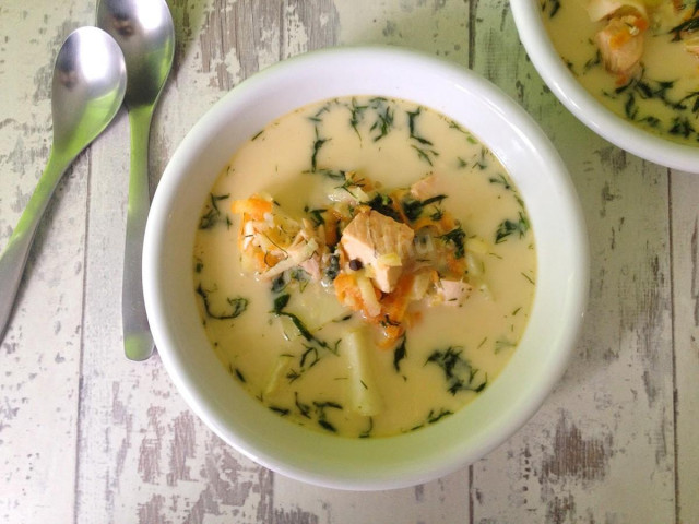 Trout soup with cheese