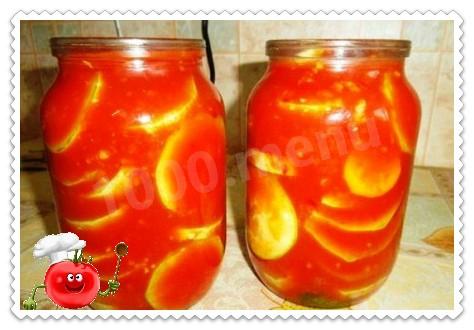 Cucumbers in tomato filling