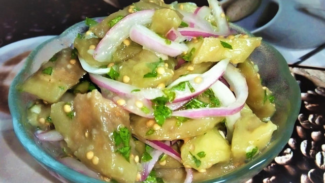 Pickled eggplant with onions