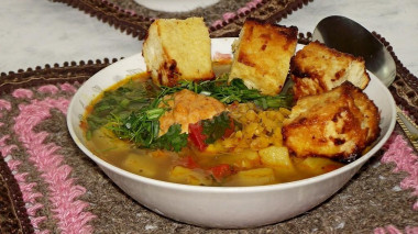 Soup with potatoes and lentils