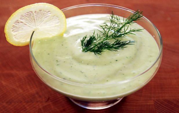 Sour cream mayonnaise sauce with herbs and garlic for burgers
