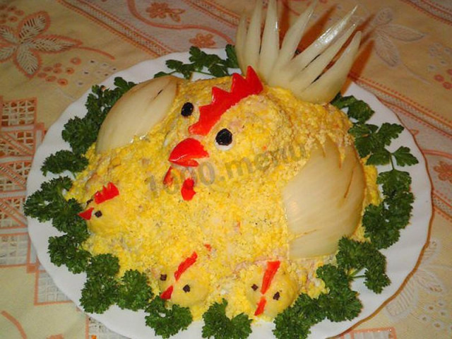 Chicken salad with chickens