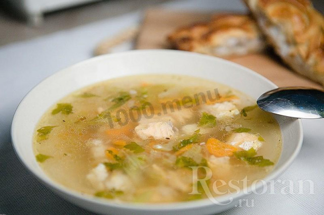 Canned fish soup with pink salmon