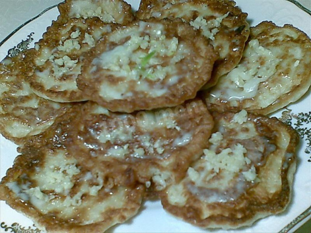 porridge rice pancakes with mayonnaise