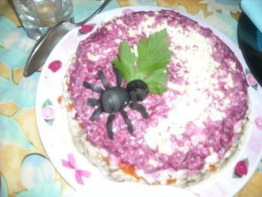 Vegetable cake with canned pollock