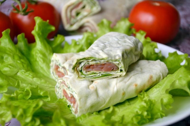 Lavash cheese and red fish roll
