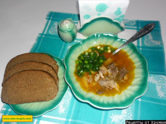 Buckwheat soup with meat and potatoes
