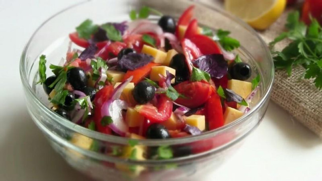 Harmony salad olives cheese tomatoes without mayonnaise