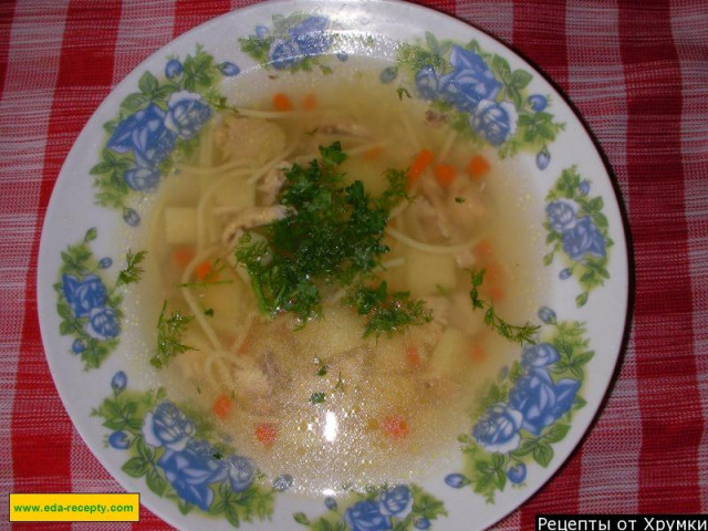 Vermicelli soup with chicken and potatoes