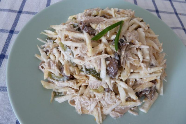 Celery root salad with mushrooms and chicken