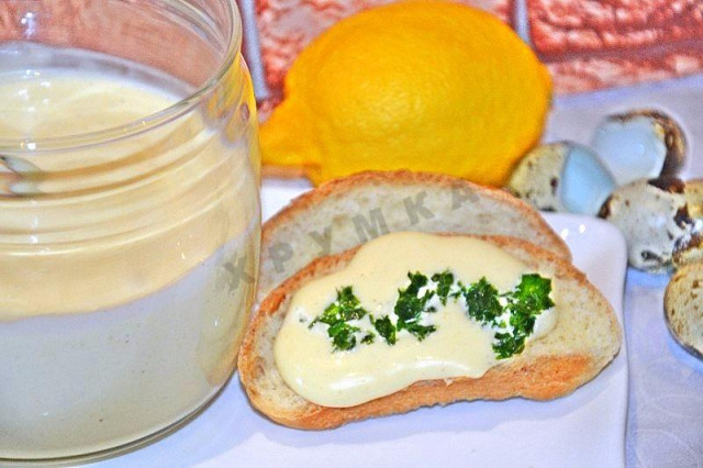 Mayonnaise on quail eggs and olive oil in a blender