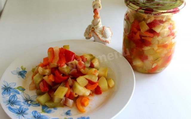 Vegetable salad for winter from zucchini with tomatoes and onions