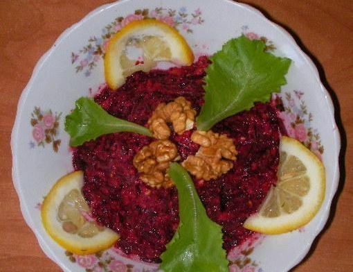 Nut and beetroot snack in Georgian
