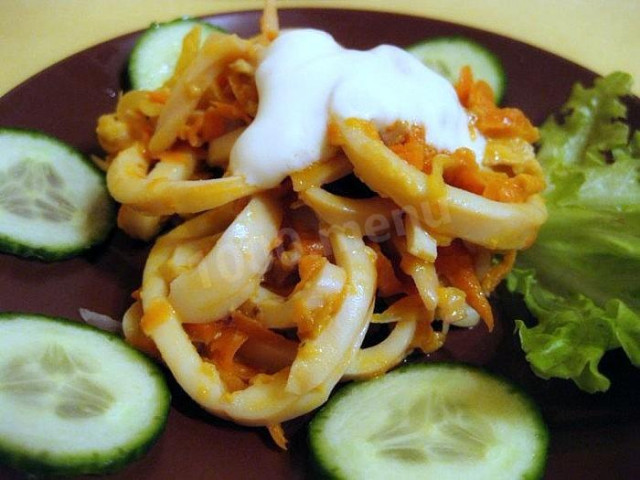 Salad with squid and egg with sour cream