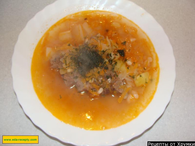 Bean soup on meat bones with meat