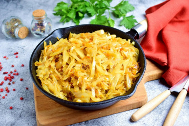 Fried cabbage in a frying pan