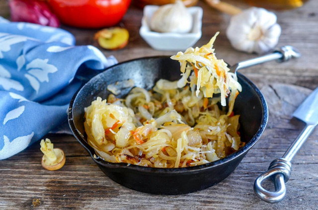 Sauerkraut fried in a frying pan